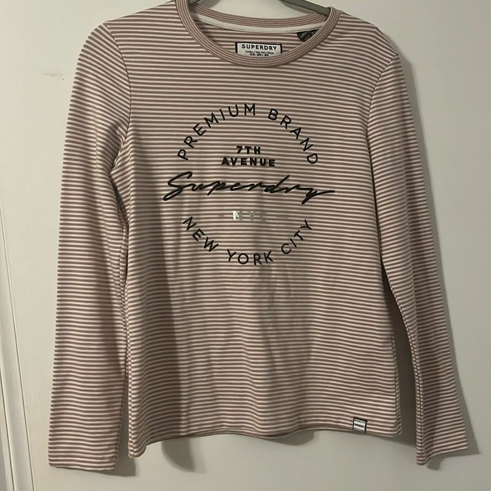 SuperDry Pink Striped  T shirt Size 6